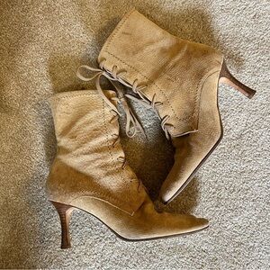 Isaac Mizrahi Designer Italian Suede Lace-Up Ankle Boots in Tan